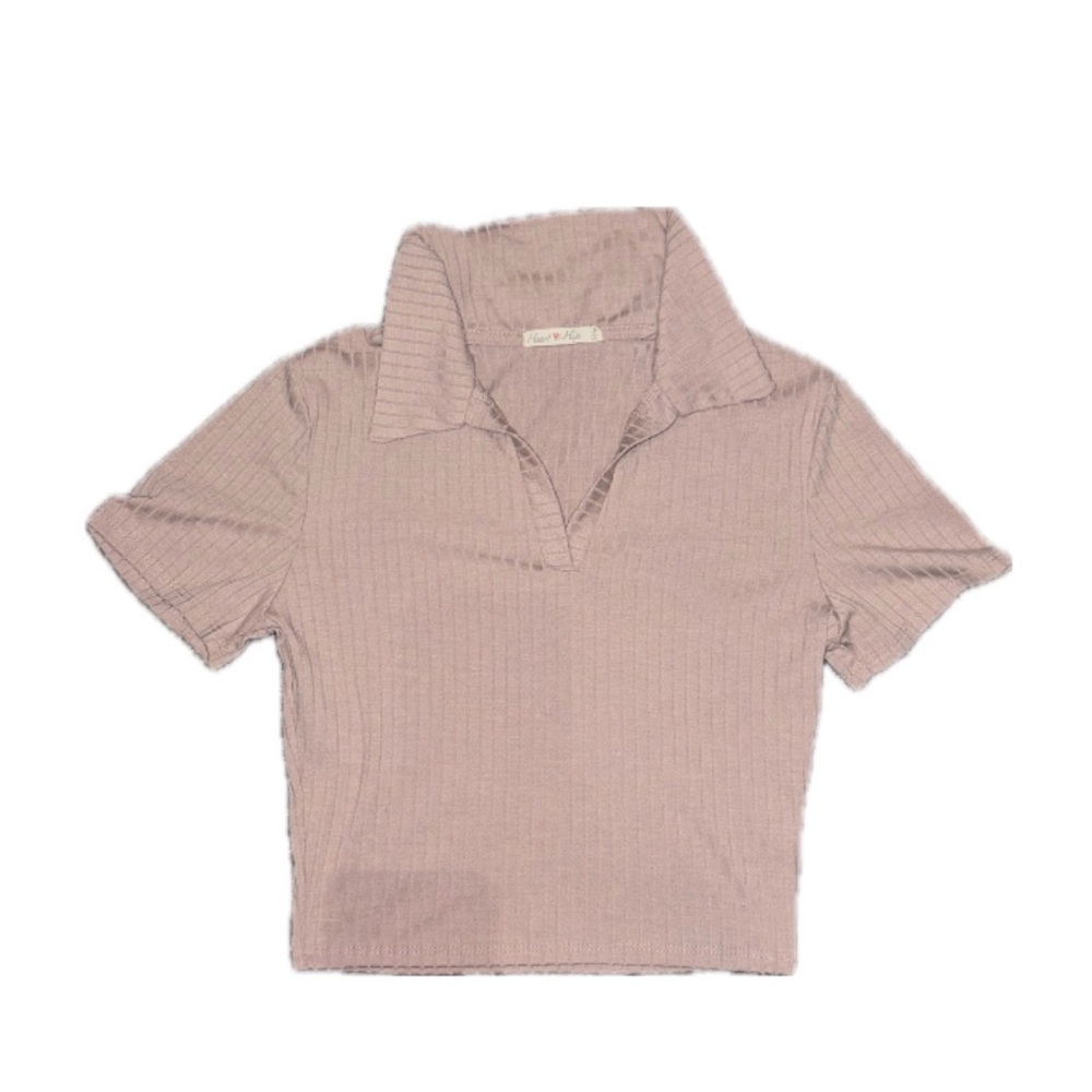 Elegant Ribbed Polo Collar Crop Top